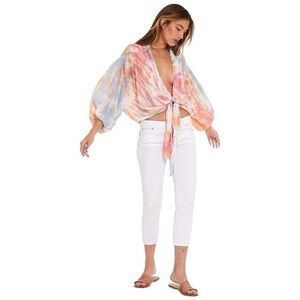Young Fabulous & Broke Carmen Tie Dye Blouse Pink‎ Tie Front size small